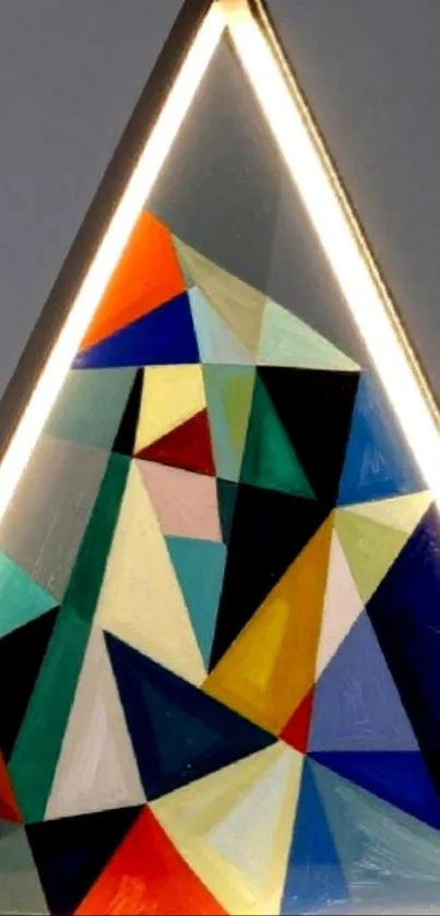 Colorful geometric abstract art wallpaper with triangles.