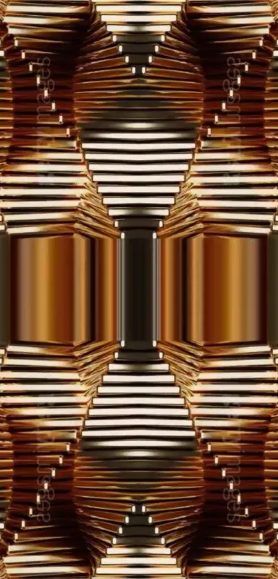 Intricate geometric bronze abstract wallpaper design.