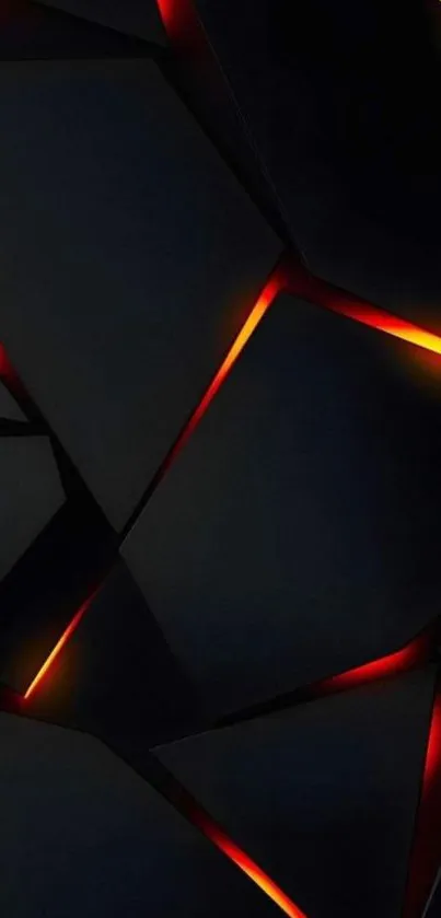 Geometric dark wallpaper with red-orange highlights.