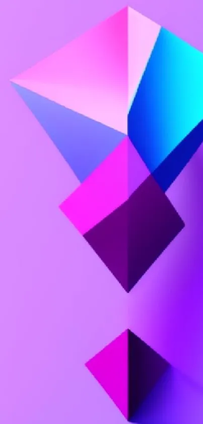 Colorful geometric abstract wallpaper in purple, pink, and blue.