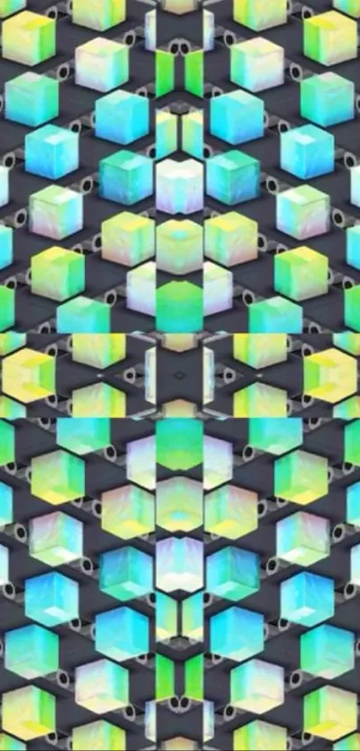 Colorful geometric 3D honeycomb wallpaper pattern