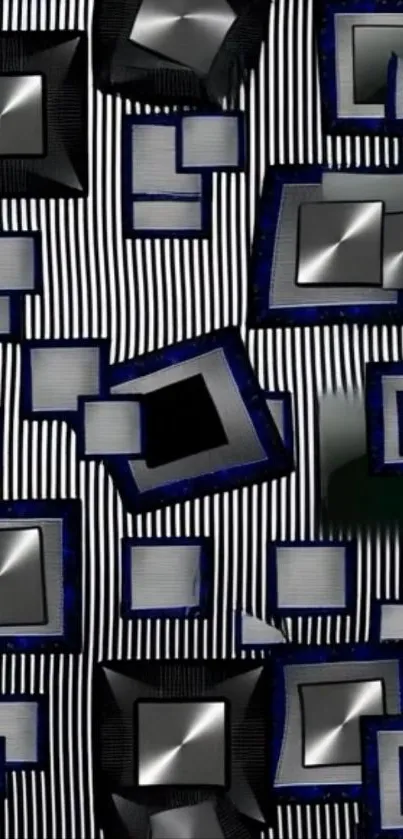 Geometric pattern with black and blue squares.