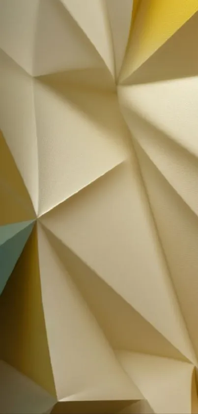 Geometric abstract wallpaper with cream and yellow folds.