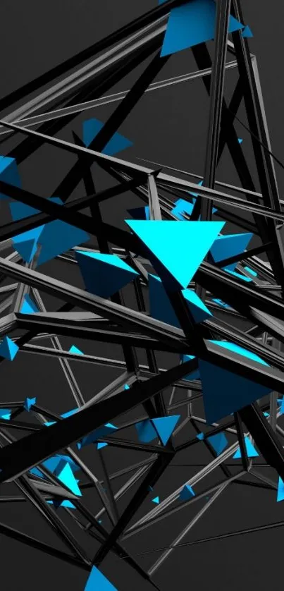 3D geometric abstract wallpaper with cyan accents.