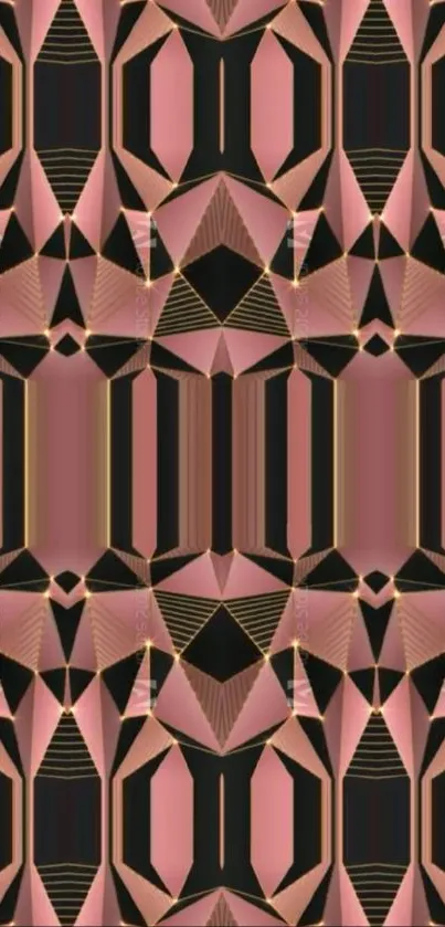 Abstract rose gold and black geometric pattern.