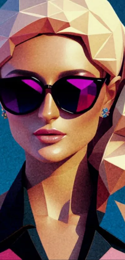 Geometric styled woman with sunglasses in fashionable art wallpaper.