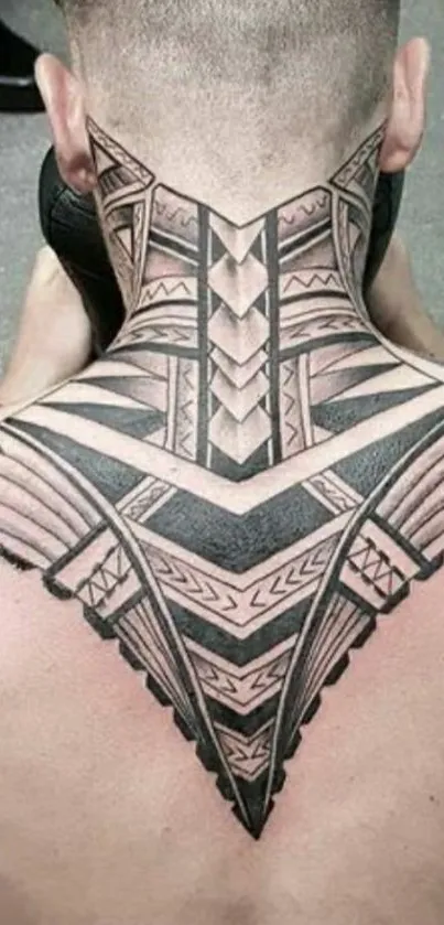 Geometric tattoo design on back, artistic mobile wallpaper.