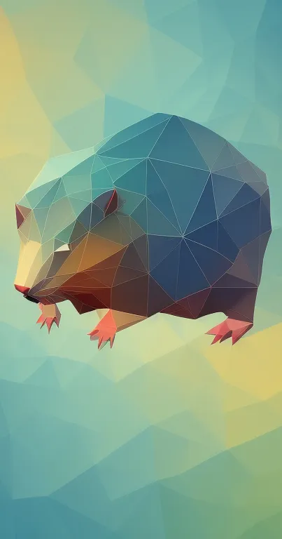 Geometric bear illustration in vibrant colors.