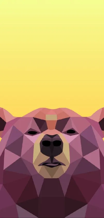 Geometric bear with yellow gradient background mobile wallpaper.