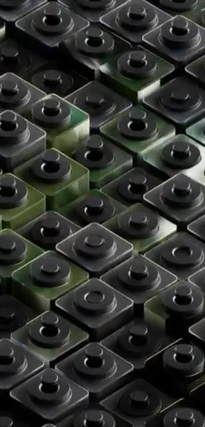 3D geometric pattern with black and green cubes.