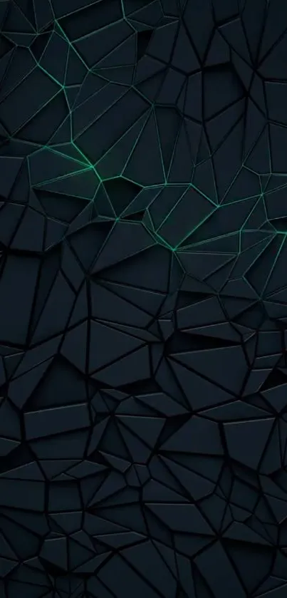 3D geometric black wallpaper with green highlights