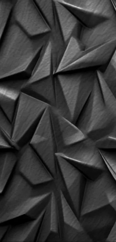 3D black geometric mobile wallpaper with textured shapes.