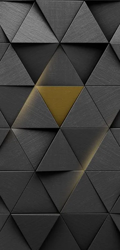 Geometric black and gold triangle pattern wallpaper with a modern design.