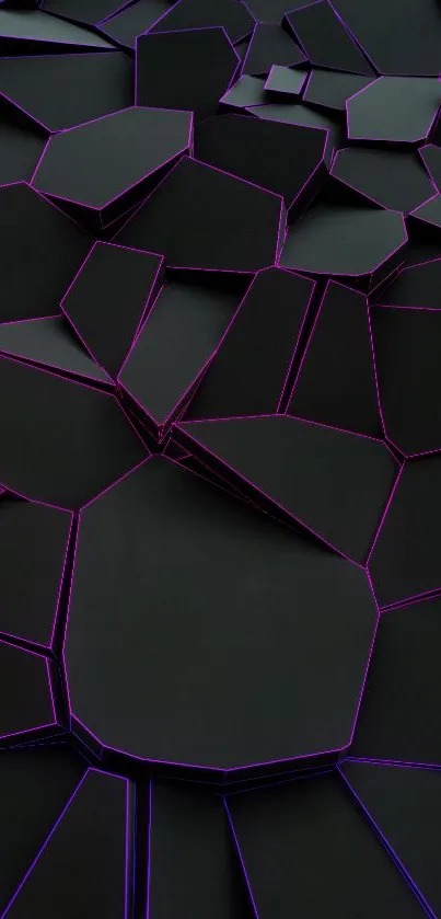 Geometric black wallpaper with purple neon lines.