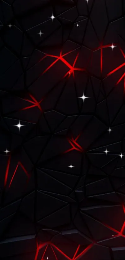 Black and red geometric abstract wallpaper with star accents.