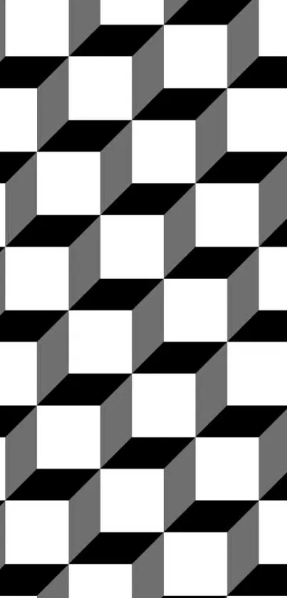 Black and white geometric cube pattern wallpaper.