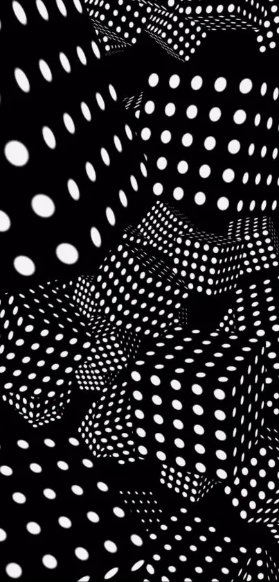 Abstract black and white polka dot cubes design wallpaper