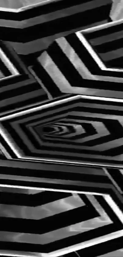Black and white geometric optical illusion wallpaper.