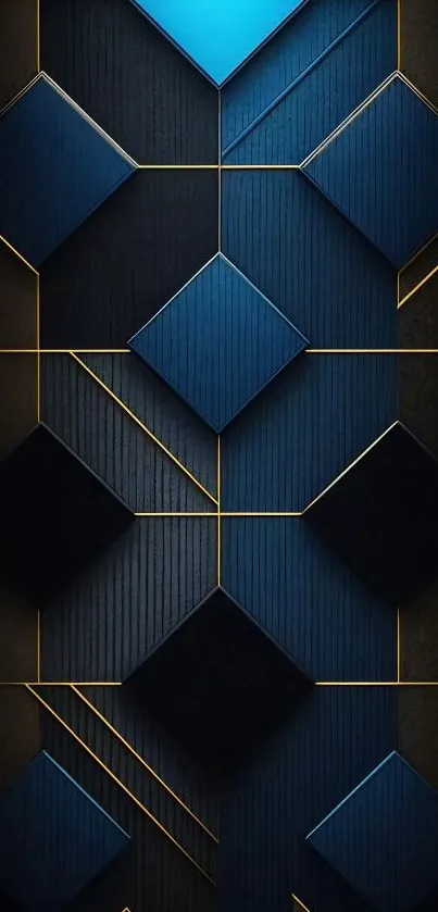 Geometric blue and gold patterned wallpaper