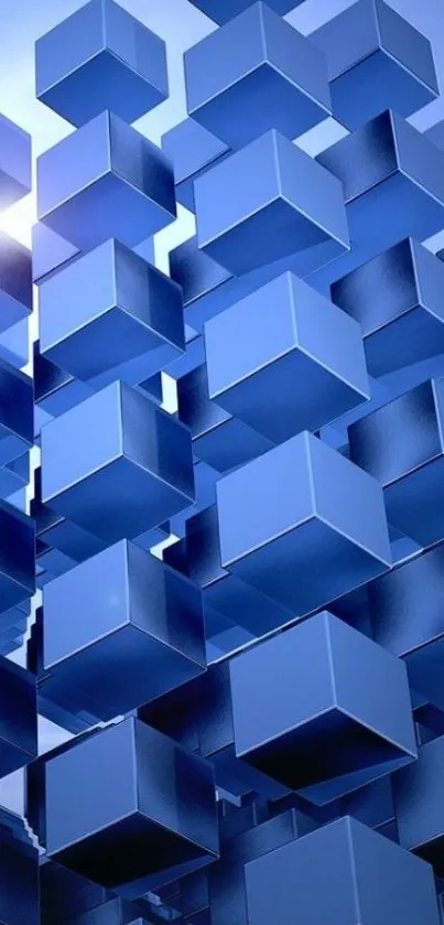 3D geometric blue cubes creating a modern abstract mobile wallpaper.