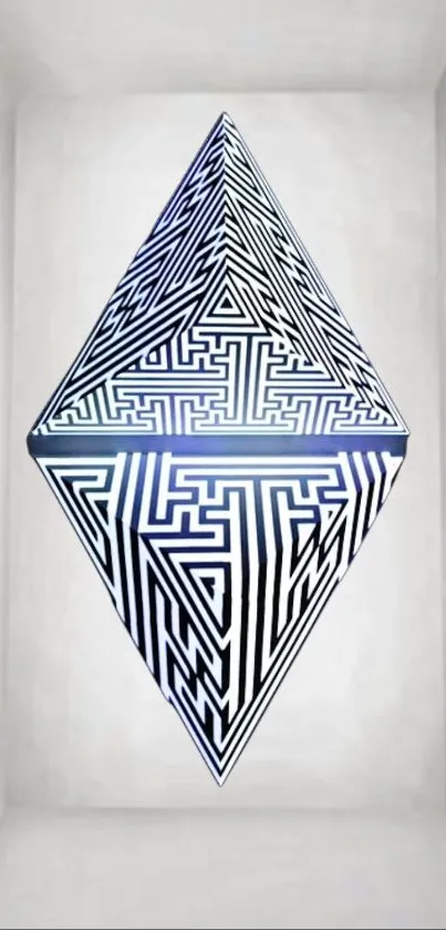 Geometric blue diamond maze design on phone wallpaper.