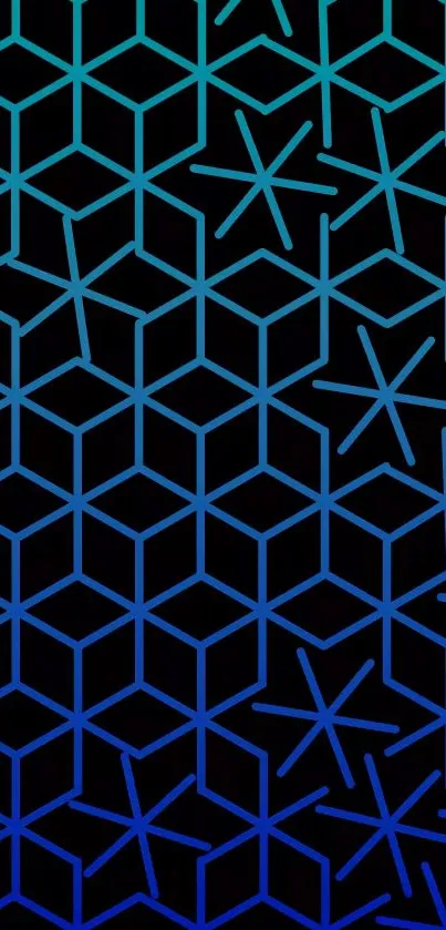 Geometric blue gradient wallpaper with line patterns.