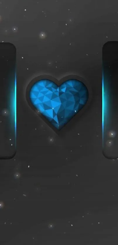 Geometric blue heart on a black background wallpaper.