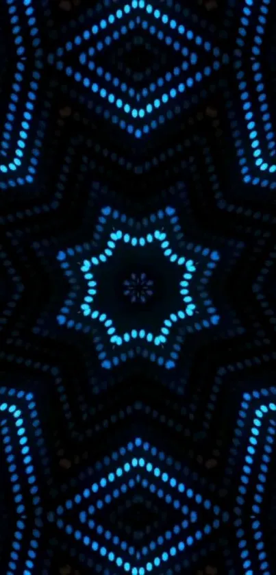 Geometric blue star pattern with a dark background.