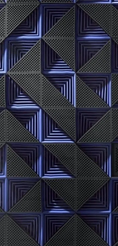 Geometric blue pattern with triangular designs.