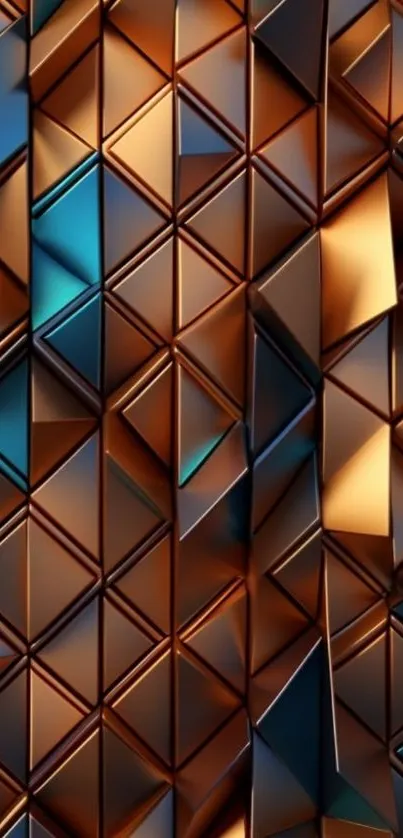 Geometric bronze abstract design with 3D effect.