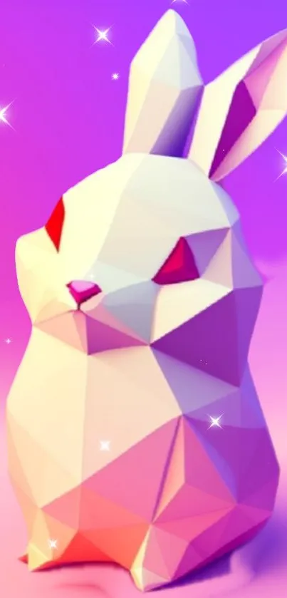 Geometric bunny in pink and purple hues with stars.