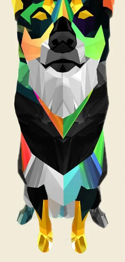 Vibrant geometric dog artwork wallpaper with bright colors for mobile displays.