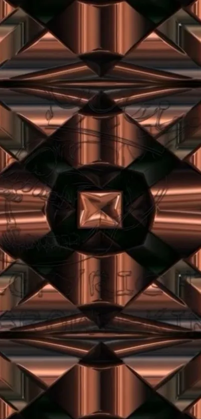 Geometric copper abstract art wallpaper with metallic design.
