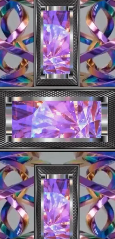 Geometric wallpaper featuring crystal art with vibrant, intertwining patterns.