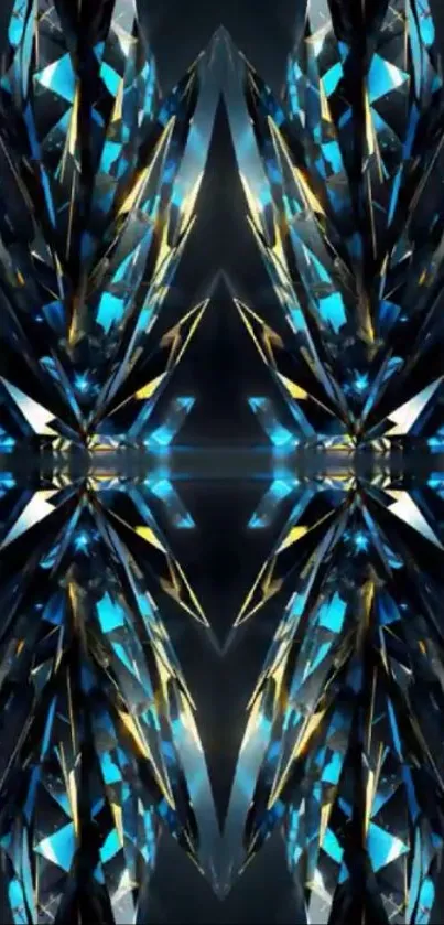 Geometric crystal art with vibrant blue hues and intricate design.