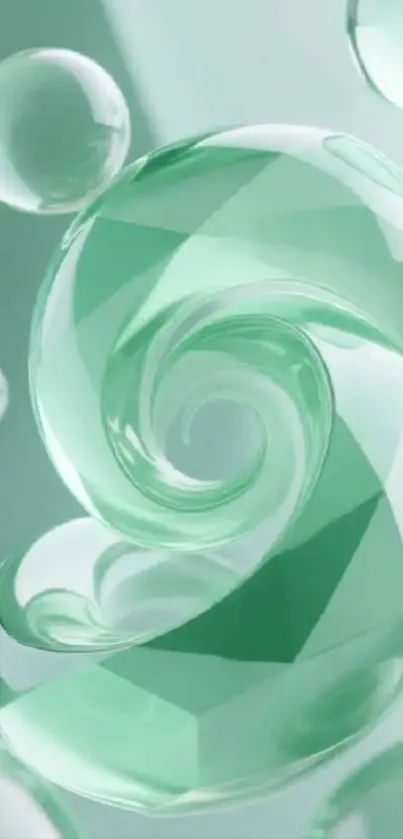 Mint green geometric crystal bubble art wallpaper.