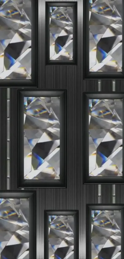 Elegant geometric mobile wallpaper with crystals and black accents.