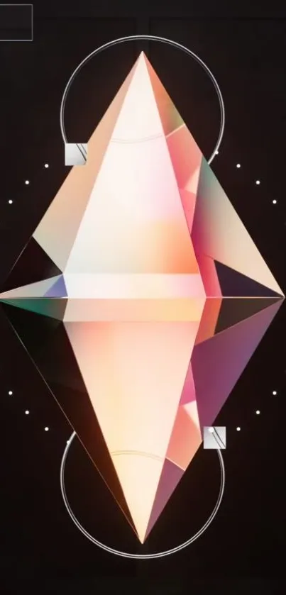 Geometric crystal with dark background on mobile wallpaper.