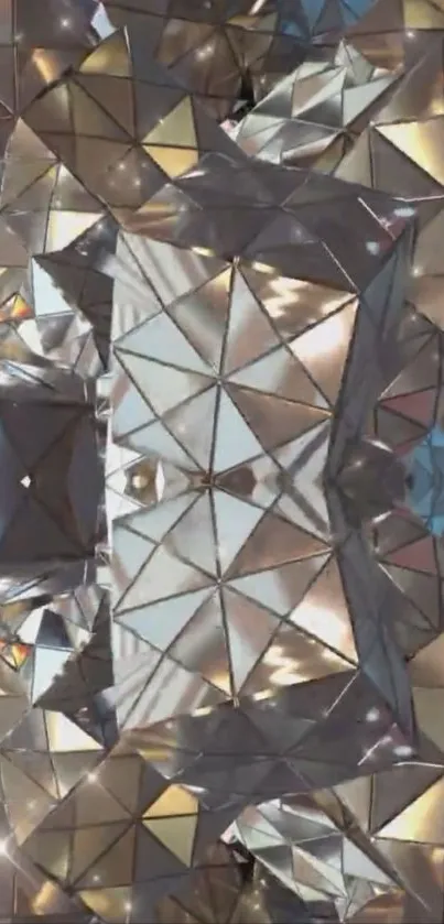 Geometric crystal pattern wallpaper with metallic finish.