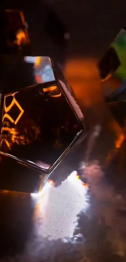 Abstract geometric crystal with amber reflections.