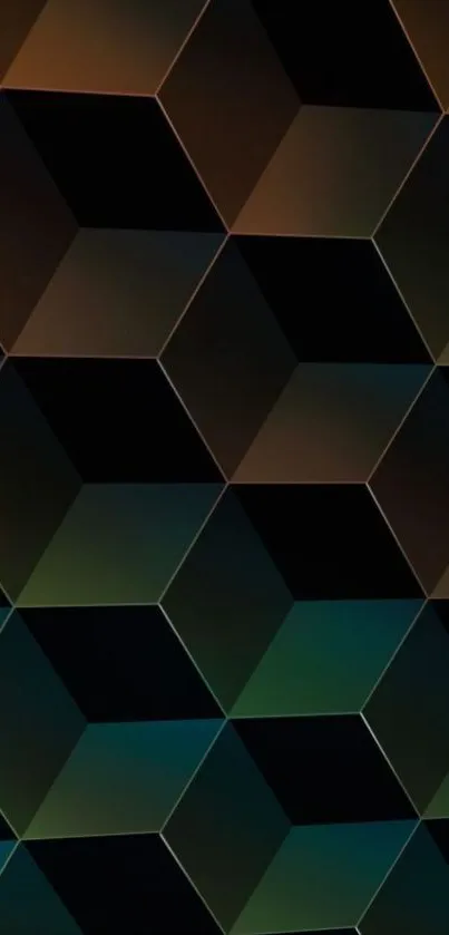 Abstract geometric cubes in dark tones on a mobile wallpaper.