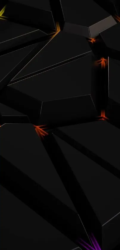 Abstract geometric dark mobile wallpaper with colorful highlights.