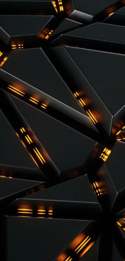 Geometric dark abstract wallpaper with orange highlights.