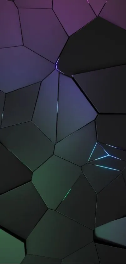 Dark geometric abstract wallpaper with glowing elements.