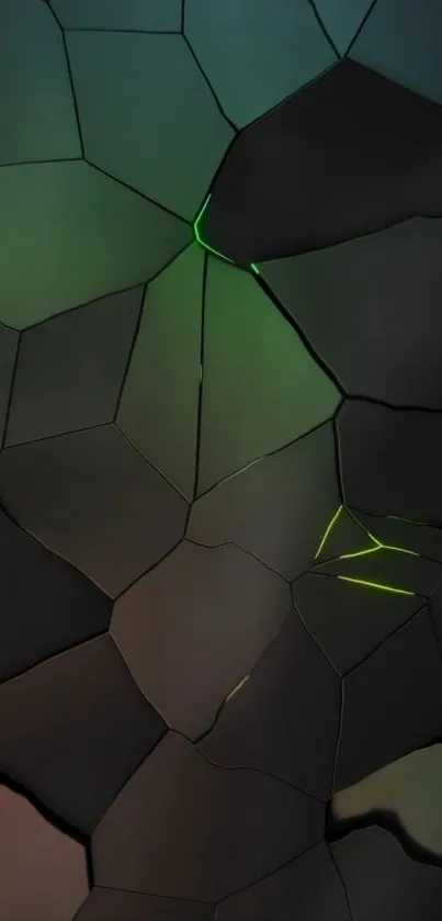 Geometric dark abstract wallpaper with green highlights.