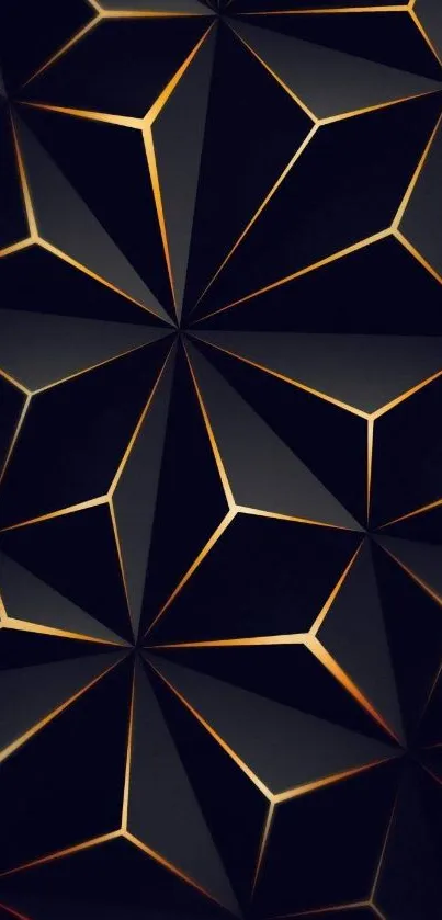 Dark geometric wallpaper with gold accents creating a luxurious and modern design.