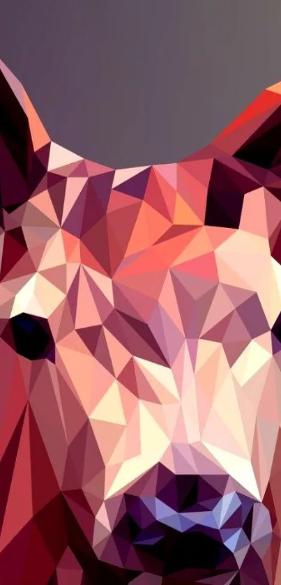 Geometric polygonal deer art wallpaper with vibrant red colors.