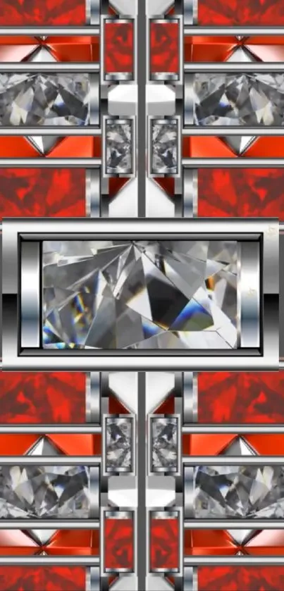 Geometric diamond and red pattern wallpaper design.