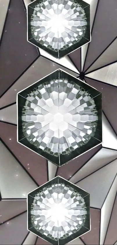 Geometric diamond pattern with silver-gray tones.