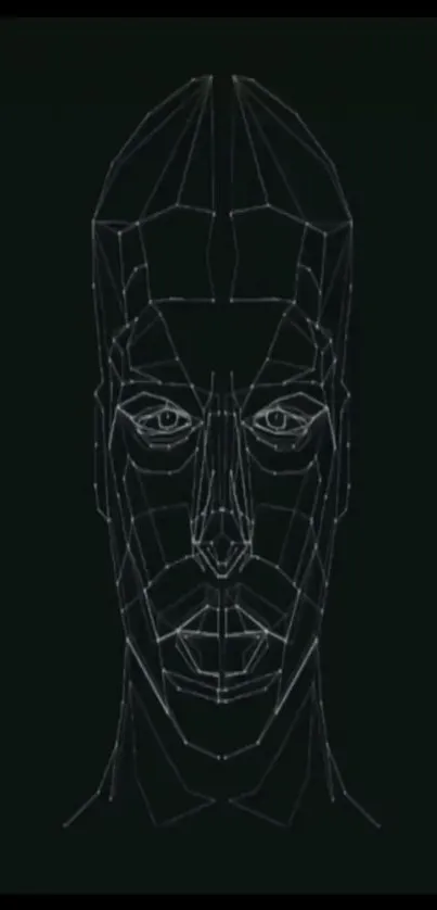 Geometric face line art on dark background.